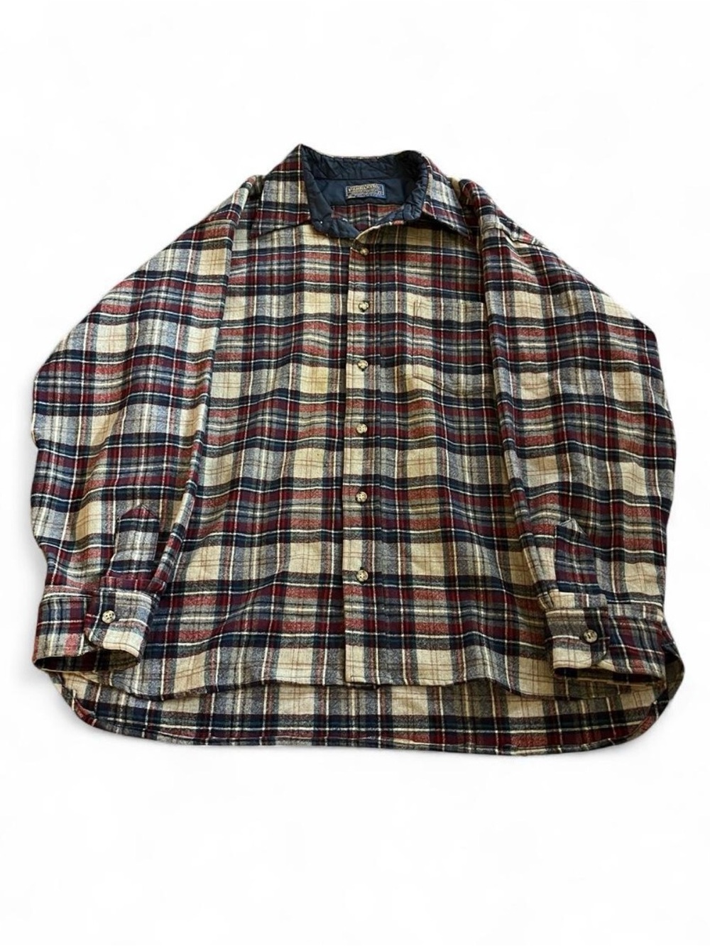 Vintage Pendleton 100% Wool Multicolor Flannel Plaid Button Down Shirt Size L
